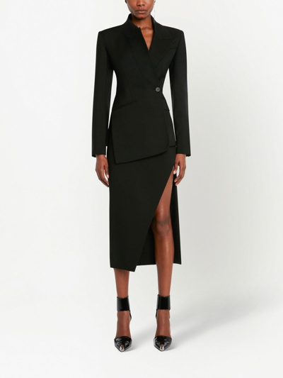 Alexander Mcqueen Asymmetric Wool And Mohair-blend Midi Skirt In Black