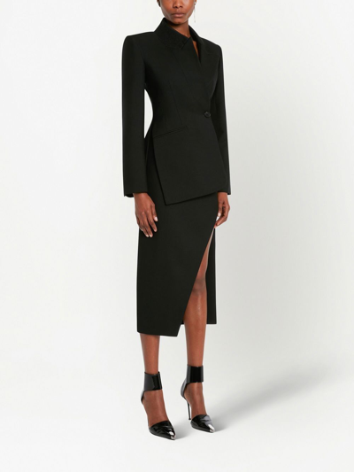 Alexander Mcqueen Asymmetric Wool And Mohair-blend Midi Skirt In Black