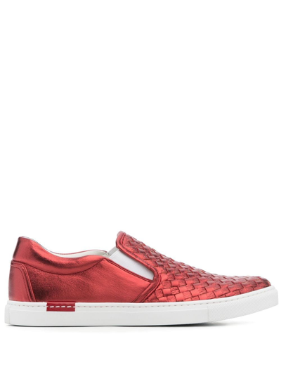 Shop Scarosso Gabriella Woven Leather Sneakers In Red
