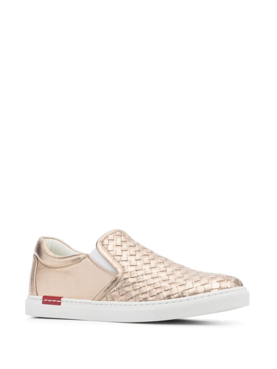 Shop Scarosso Gabriella Woven Leather Sneakers In Gold