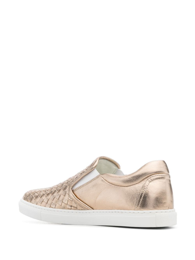 Shop Scarosso Gabriella Woven Leather Sneakers In Gold