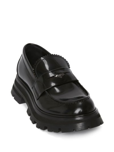 Shop Alexander Mcqueen Embroidered-logo Detail Loafers In Black