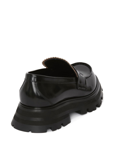 Shop Alexander Mcqueen Embroidered-logo Detail Loafers In Black