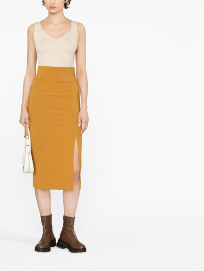 Shop Patrizia Pepe Essential Side-slit Pencil Skirt In Brown