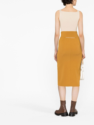 Shop Patrizia Pepe Essential Side-slit Pencil Skirt In Brown