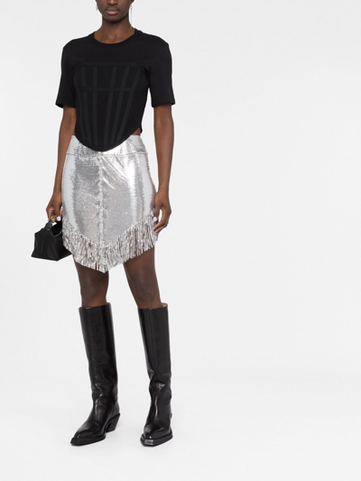 Shop Rabanne Buttoned Fringed Miniskirt In Silver