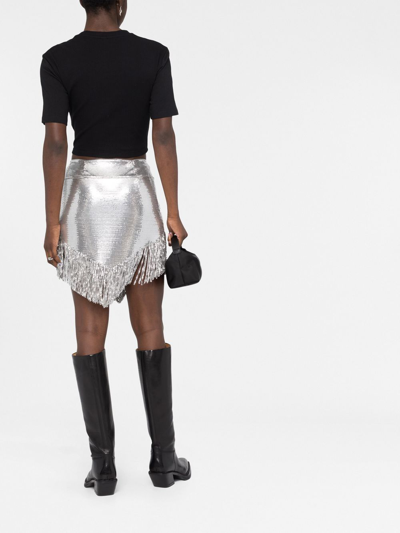 Shop Paco Rabanne Buttoned Fringed Miniskirt In Silver