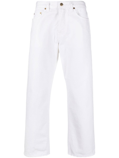 Shop Golden Goose Distressed-hem Straight-leg Jeans In Offwhite