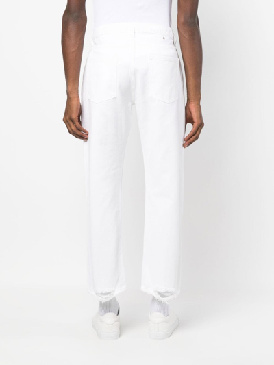Shop Golden Goose Distressed-hem Straight-leg Jeans In Offwhite