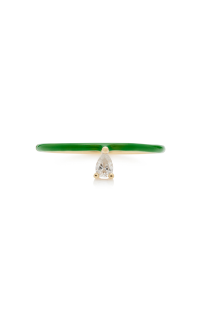 Shop Persée Women's The 18k Yellow Gold Diamond And Green Enamel Ring