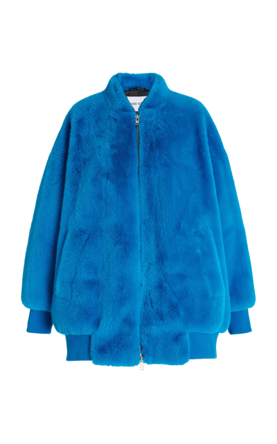 Shop Stand Studio Iman Faux Fur Bomber Jacket In Blue