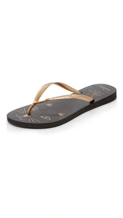 Shop Charlotte Olympia Kitty Havaianas Flip Flops In Black