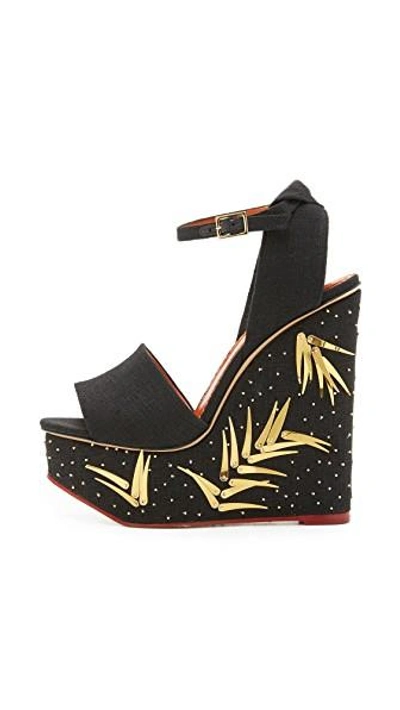 Shop Charlotte Olympia Mischievous Wedges In Black/gold