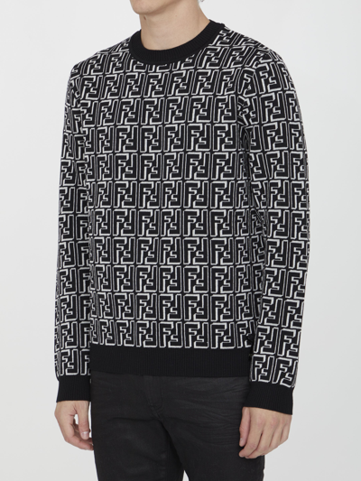 Shop Fendi Ff Wool Sweater In Black/white