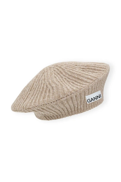 Ganni Wool Beret In Petrified Oak