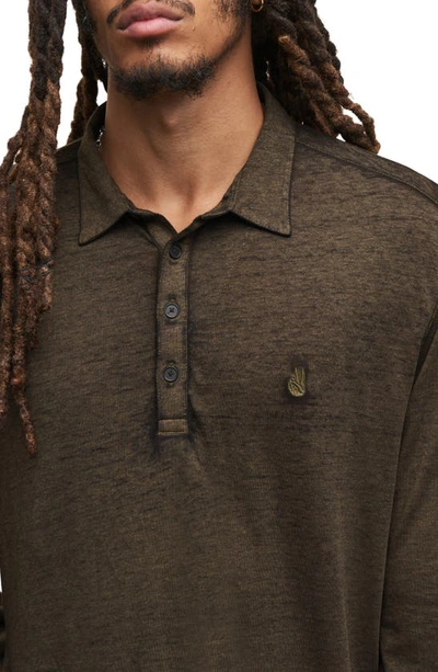 Shop John Varvatos Marty Burnout Long Sleeve Polo In Wood Brown