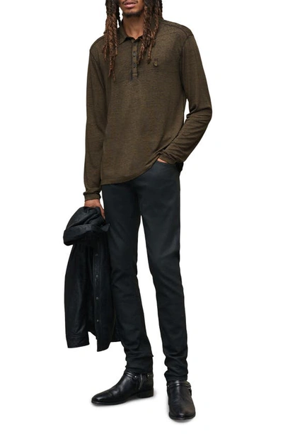 Shop John Varvatos Marty Burnout Long Sleeve Polo In Wood Brown