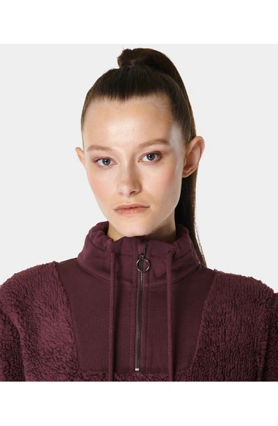 Shop Sweaty Betty Faux Shearling Quarter Zip Pullover In Umbra Red