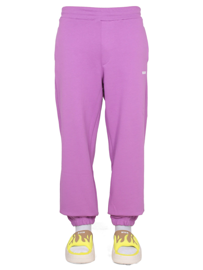 Shop Msgm Jogging Pants With Logo In Lilla