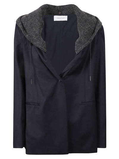 Shop Fabiana Filippi Knit Hooded Single-buttoned Jacket In Dark Blue