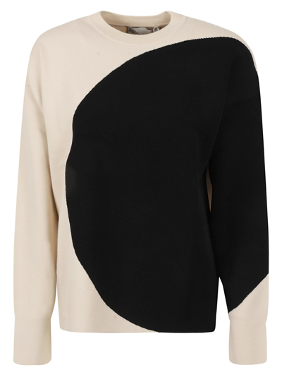Shop Tory Burch Colorblock Crewneck Sweater In Champagne Ivory/black
