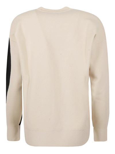Shop Tory Burch Colorblock Crewneck Sweater In Champagne Ivory/black