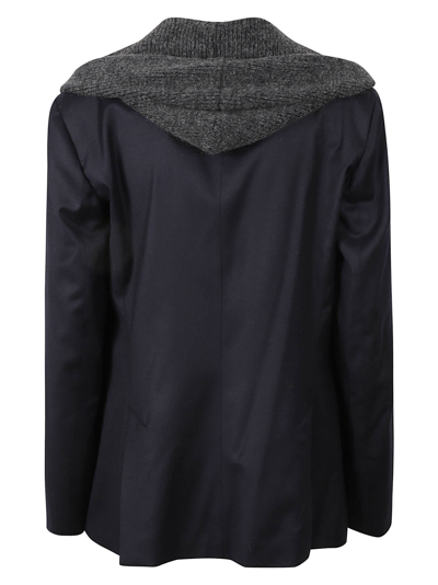 Shop Fabiana Filippi Knit Hooded Single-buttoned Jacket In Dark Blue