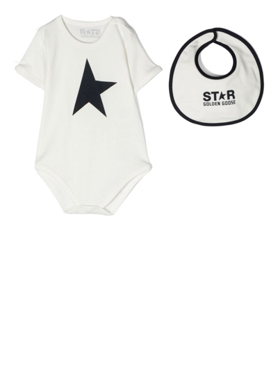 Shop Golden Goose Body And Bib Cotton With Logo Set  Kids In White