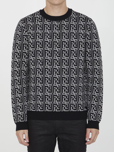 Shop Fendi Ff Wool Sweater In Black/white