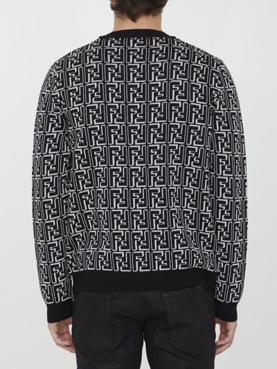 Shop Fendi Ff Wool Sweater In Black/white