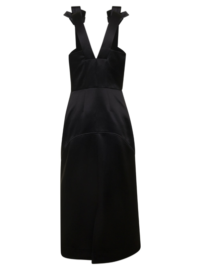 Shop Jil Sander Satin Sleeveless Midi Dress In Black