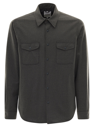 Shop Aspesi Grey Padded Shirt With Pockets In Flannel Man