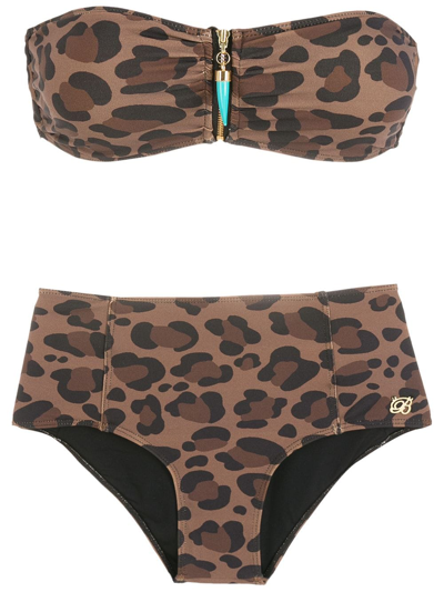 Shop Brigitte Leopard-print Bandeau Bikini Set In Black