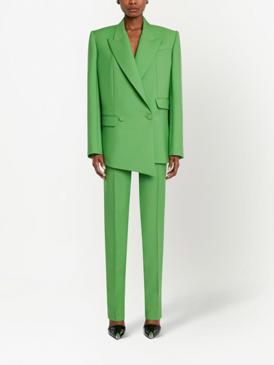 Shop Alexander Mcqueen Double-breasted Drop Hem Blazer In Green