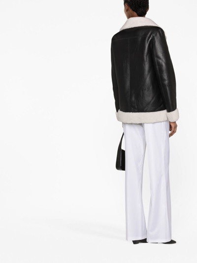 Shop Maje Shearling-trim Button-fastening Coat In Black