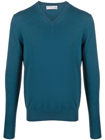 Shop Ballantyne Ribbed-knit V-neck Sweater In Blue