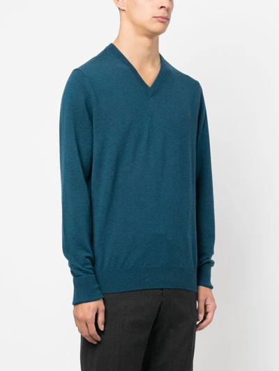 Shop Ballantyne Ribbed-knit V-neck Sweater In Blue