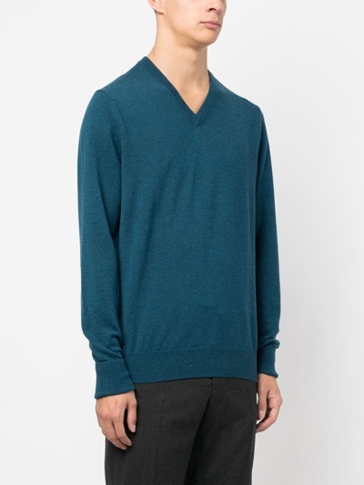 Ballantyne Ribbed-knit V-neck Sweater In Blue