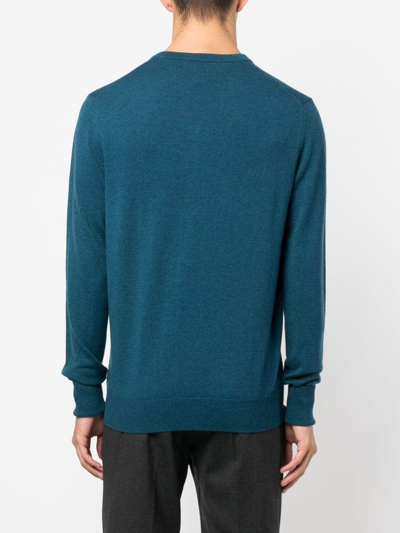 Shop Ballantyne Ribbed-knit V-neck Sweater In Blue