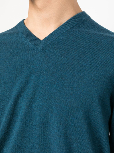 Ballantyne Ribbed-knit V-neck Sweater In Blue