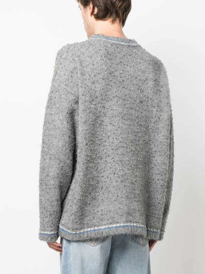 Shop Erl V-neck Textured Knitted Jumper In Grey