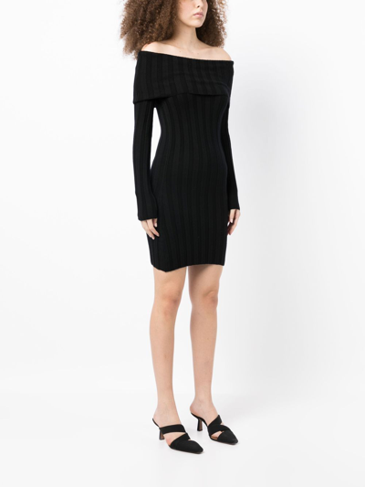 Shop Anine Bing Bodycon Off-shoulder Knit Dress In Black