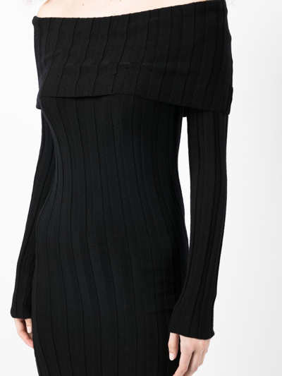 Shop Anine Bing Bodycon Off-shoulder Knit Dress In Black