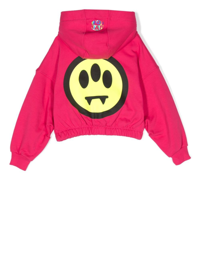 Shop Barrow Smiley-print Cotton Hoodie In Pink