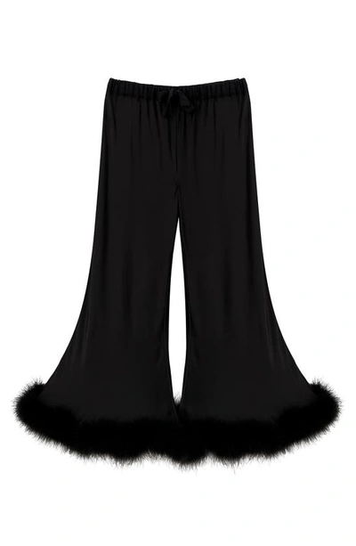 Shop Sleeper Boudoir Pajama Pants With Detachable Feather Trim In Black