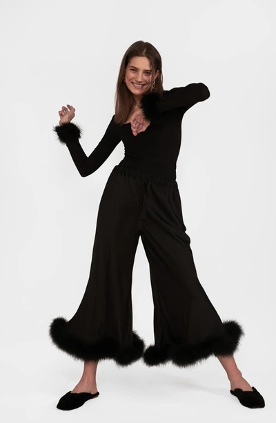 Shop Sleeper Boudoir Pajama Pants With Detachable Feather Trim In Black