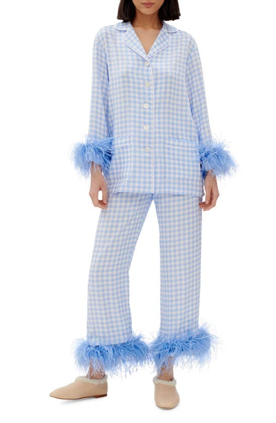 Shop Sleeper Party Pajamas With Detachable Ostrich Feather Trim In Blue And White