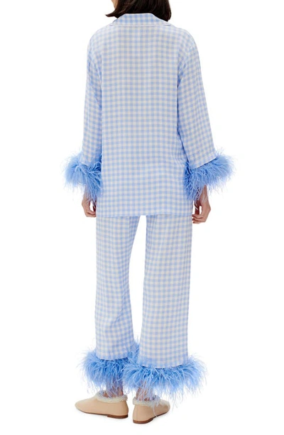 Shop Sleeper Party Pajamas With Detachable Ostrich Feather Trim In Blue And White