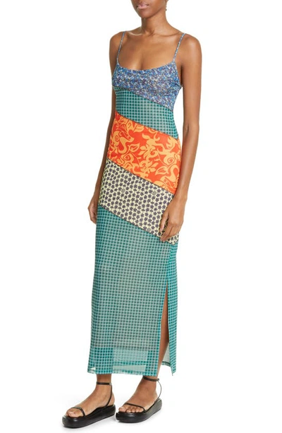 Shop Miaou Thais Mixed Print Stretch Recycled Mesh Midi Dress In Sweet Legend
