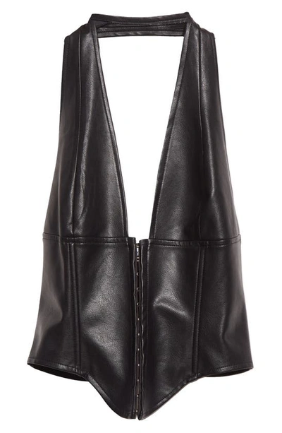 Shop Miaou Mara Faux Leather Corset Halter Top In Black